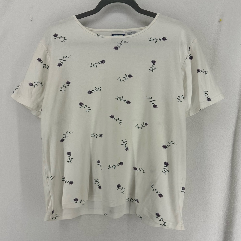 Bay Studio Floral Rose T Shirt Womens‎ XL White